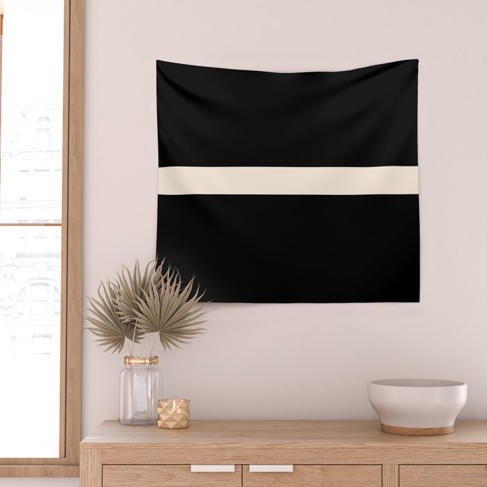 Single Stripe Minimalist Modern Color Block in Almond Cream and Black Wall Tapestry Gallery Image 2
