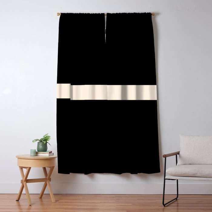 Single Stripe Minimalist Modern Color Block in Almond Cream and Black Window Curtain Gallery Image 5