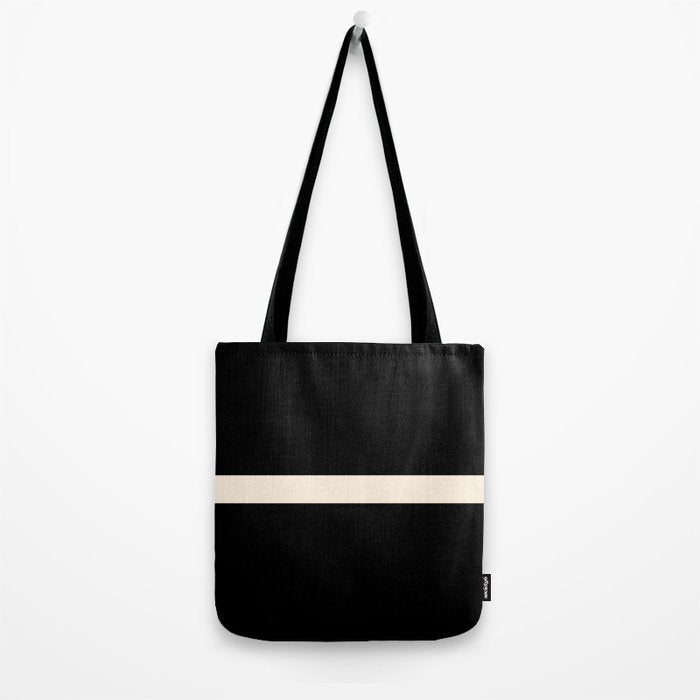 Single Stripe Minimalist Modern Color Block in Almond Cream and Black Tote Bag Gallery Image 2