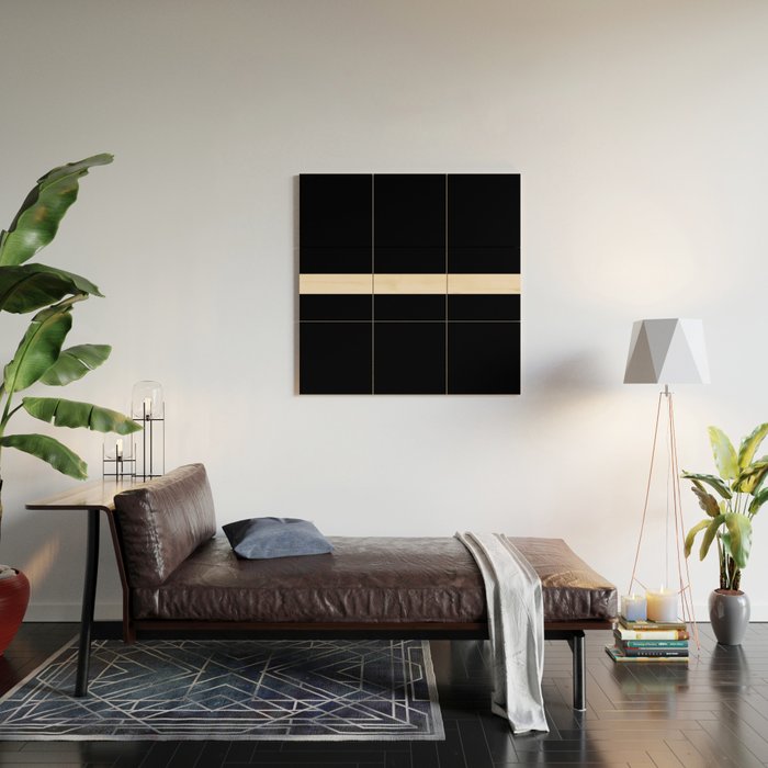 Single Stripe Minimalist Modern Color Block in Almond Cream and Black Wood Wall Art Gallery Image 2