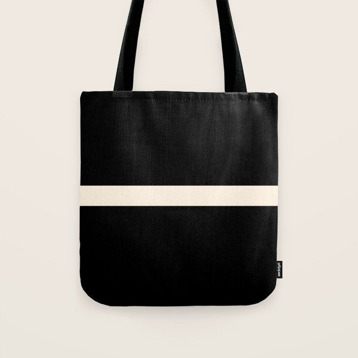 Single Stripe Minimalist Modern Color Block in Almond Cream and Black Tote Bag Gallery Image 1