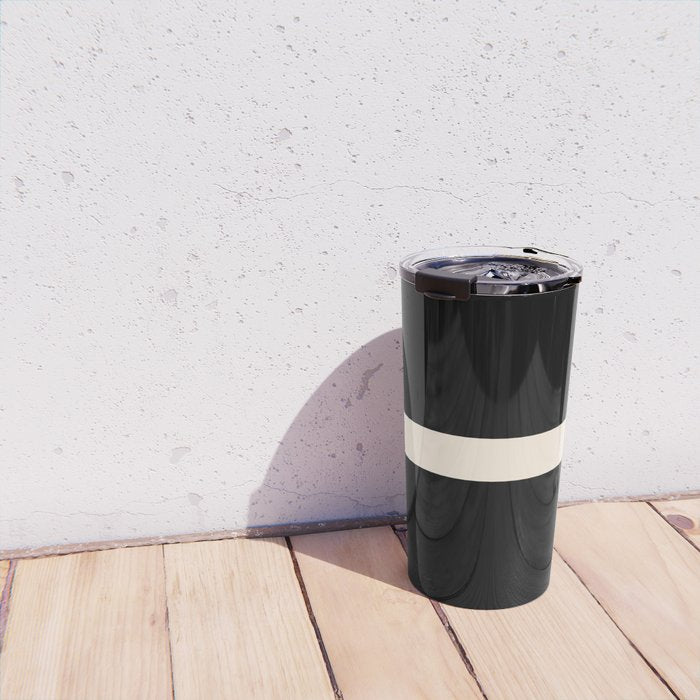 Single Stripe Minimalist Modern Color Block in Almond Cream and Black Travel Mug Gallery Image 4