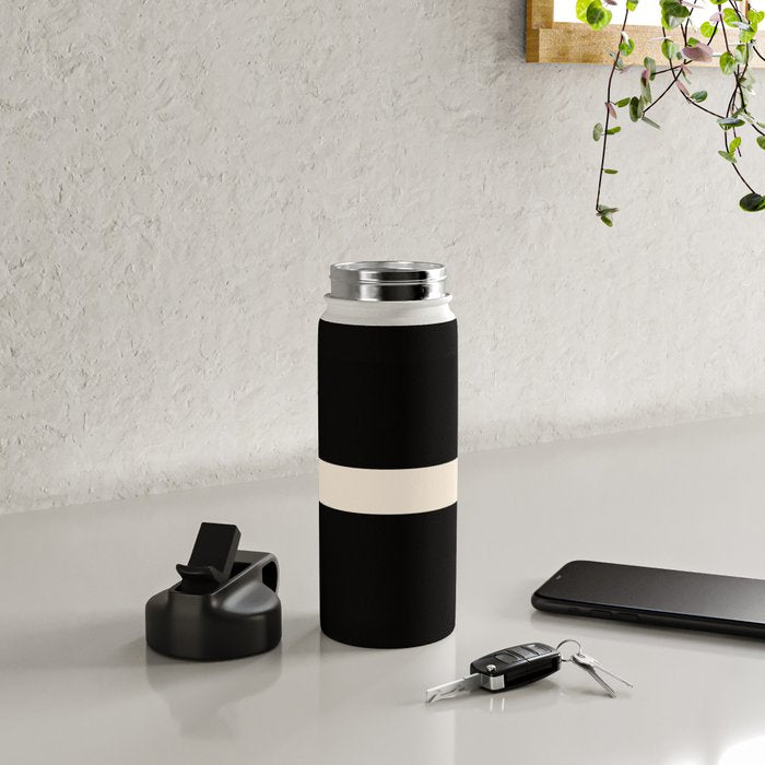 Single Stripe Minimalist Modern Color Block in Almond Cream and Black Water Bottle Gallery Image 4