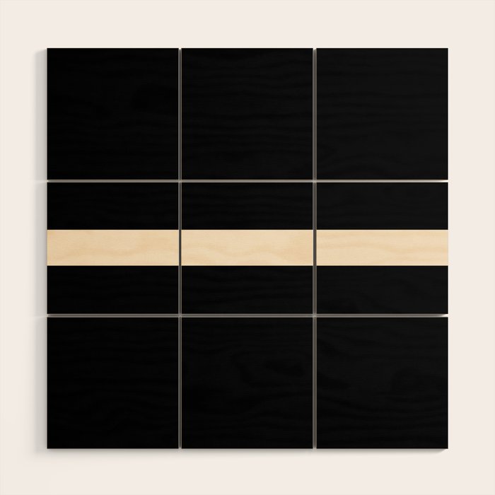 Single Stripe Minimalist Modern Color Block in Almond Cream and Black Wood Wall Art Gallery Image 1