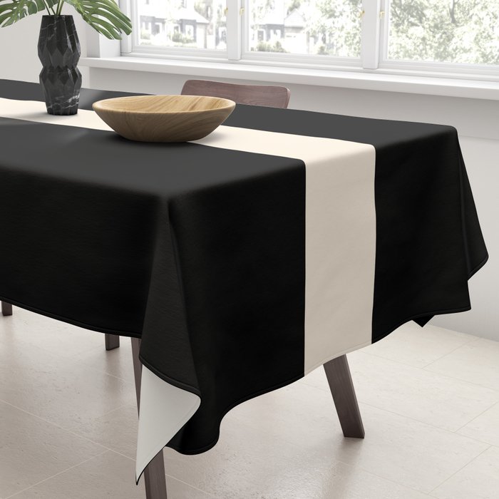 Single Stripe Minimalist Modern Color Block in Almond Cream and Black Tablecloth Gallery Image 3