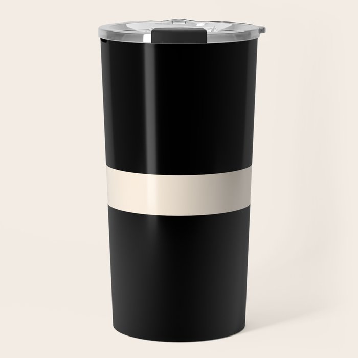 Single Stripe Minimalist Modern Color Block in Almond Cream and Black Travel Mug Gallery Image 1