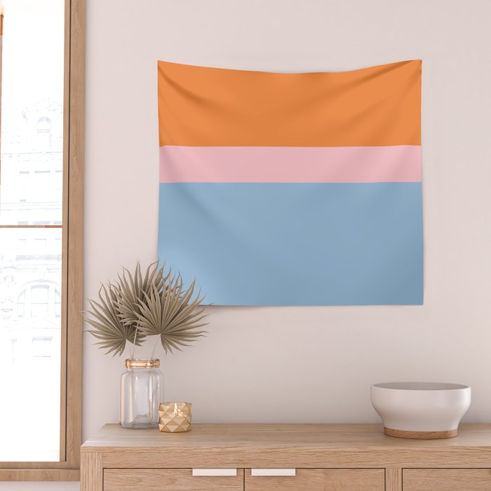 Color Block Striped Solid Orange Pink Light Blue Wall Tapestry Gallery Image 2