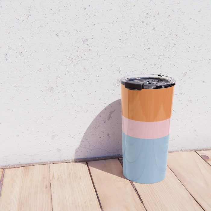 Color Block Striped Solid Orange Pink Light Blue Travel Mug Gallery Image 4