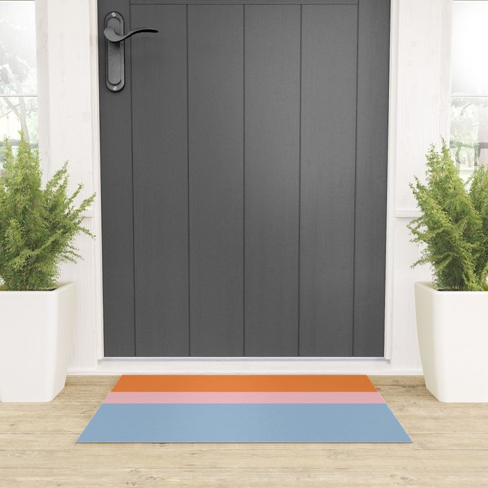 Color Block Striped Solid Orange Pink Light Blue Welcome Mat Gallery Image 3