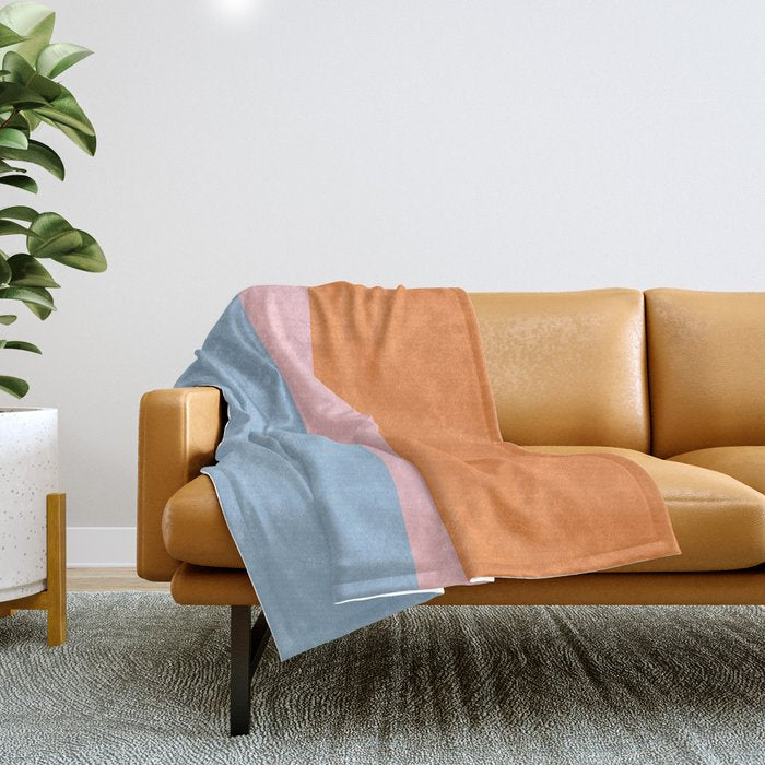 Color Block Striped Solid Orange Pink Light Blue Throw Blanket Gallery Image 1