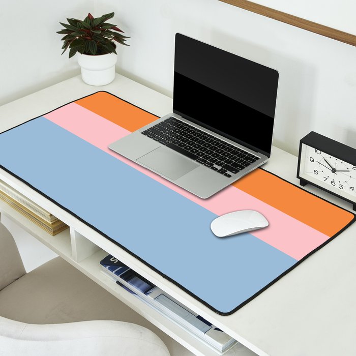 Color Block Striped Solid Orange Pink Light Blue Desk Mat Gallery Image 2
