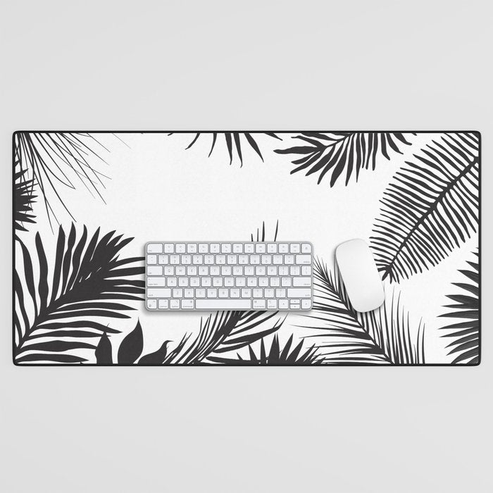 Black And White Palm Leaves Desk Mat Gallery Image 1