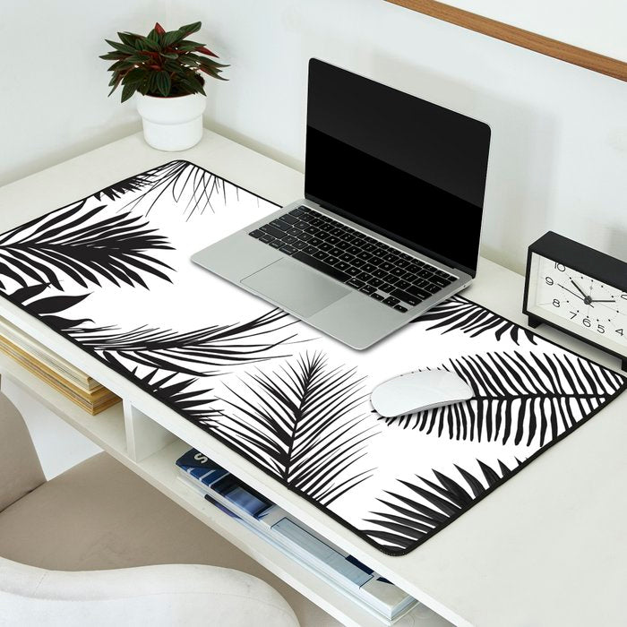 Black And White Palm Leaves Desk Mat Gallery Image 2