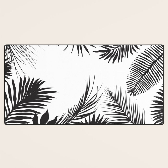 Black And White Palm Leaves Desk Mat Gallery Image 3