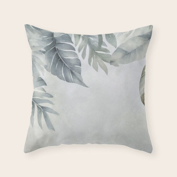 Calm Tropical Foliage Pastel Teal And Grey Throw Pillow Gallery Image 1