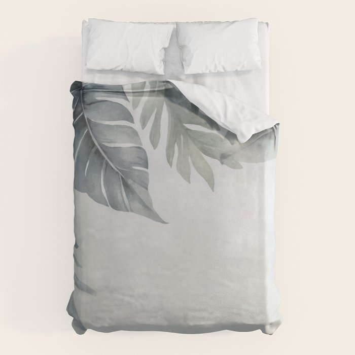 Calm Tropical Foliage Pastel Teal And Grey Duvet Cover Gallery Image 1