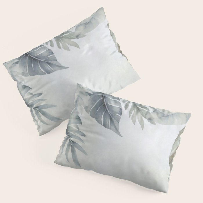 Calm Tropical Foliage Pastel Teal And Grey Pillow Sham Gallery Image 3