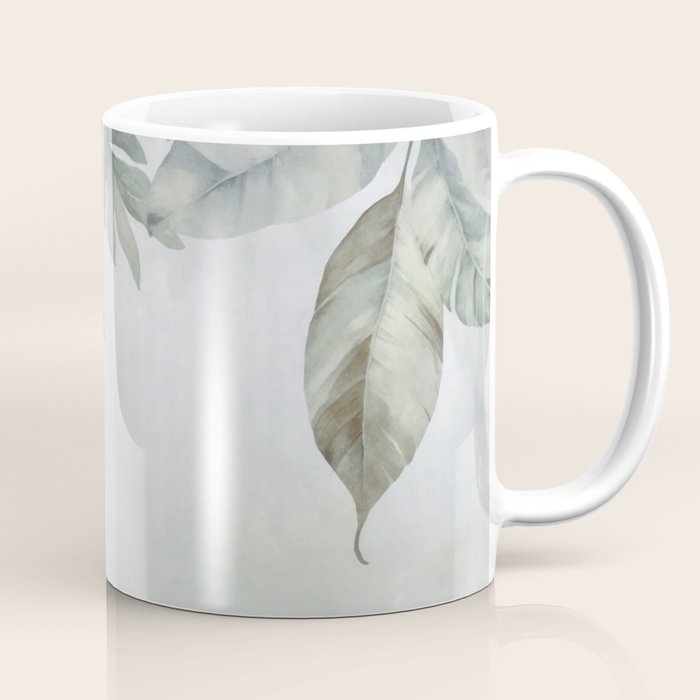 Calm Tropical Foliage Pastel Teal And Grey Coffee Mug Gallery Image 1