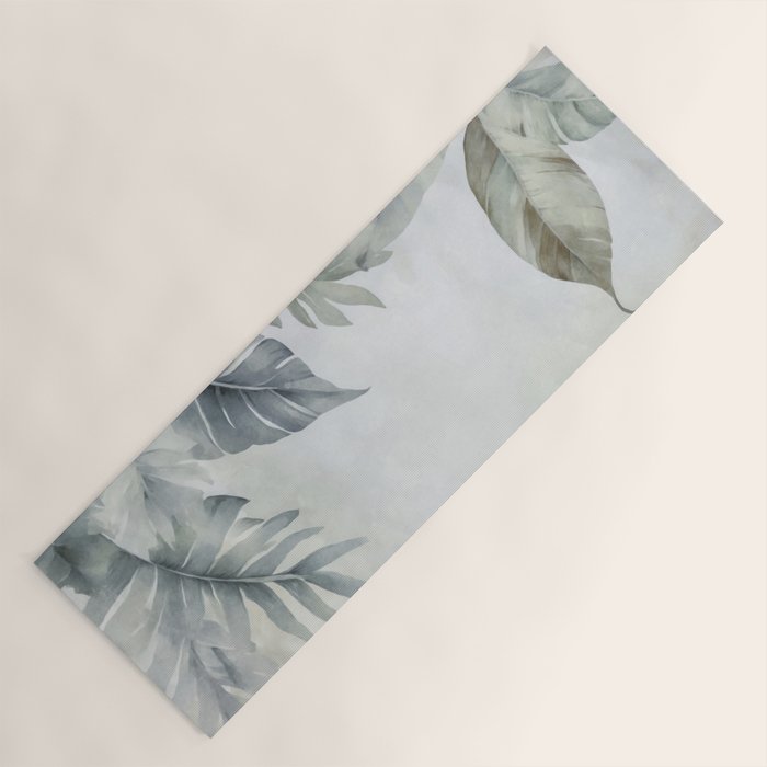 Calm Tropical Foliage Pastel Teal And Grey Yoga Mat Gallery Image 1