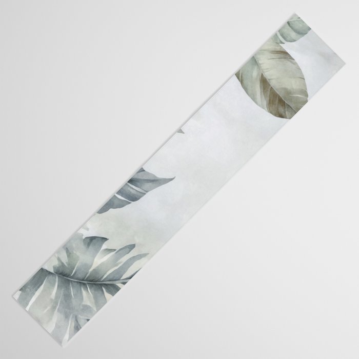 Calm Tropical Foliage Pastel Teal And Grey Table Runner Gallery Image 3