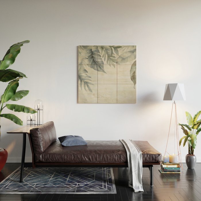 Calm Tropical Foliage Pastel Teal And Grey Wood Wall Art Gallery Image 2