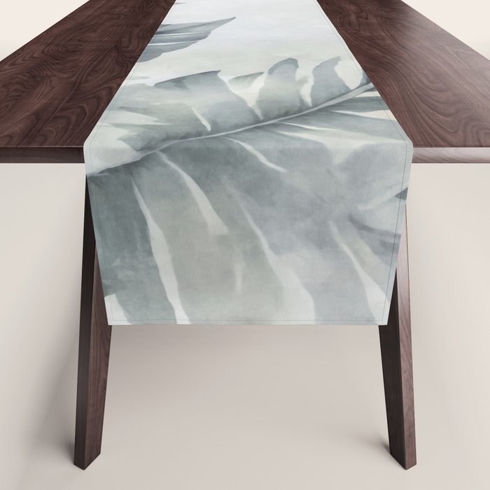 Calm Tropical Foliage Pastel Teal And Grey Table Runner Gallery Image 1