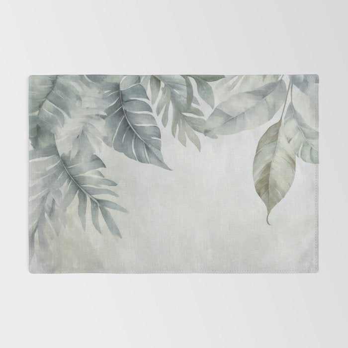 Calm Tropical Foliage Pastel Teal And Grey Rug Gallery Image 2