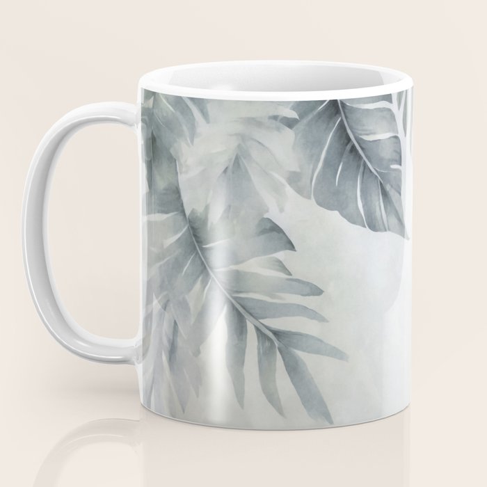 Calm Tropical Foliage Pastel Teal And Grey Coffee Mug Gallery Image 3