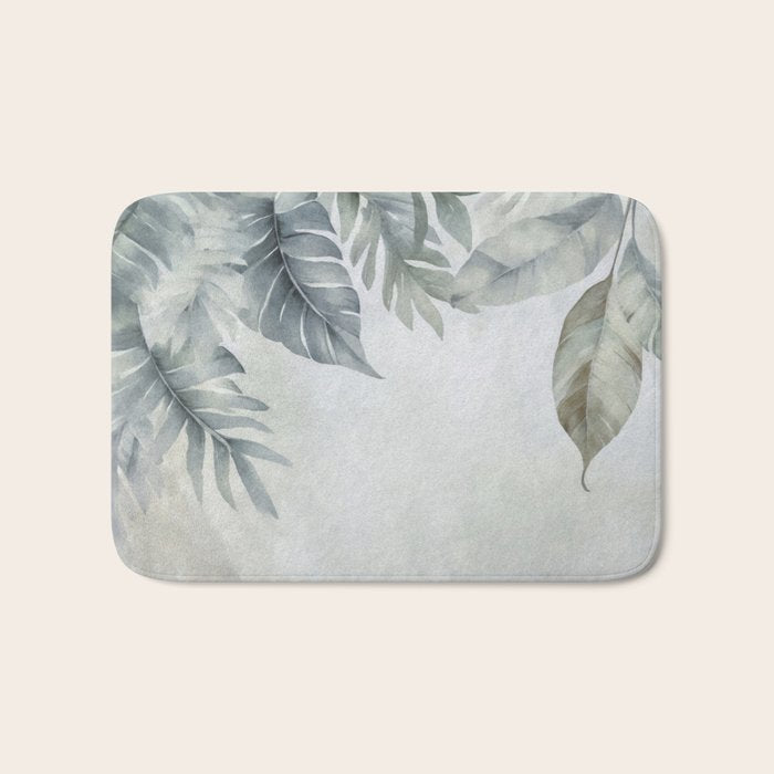 Calm Tropical Foliage Pastel Teal And Grey Bath Mat Gallery Image 1