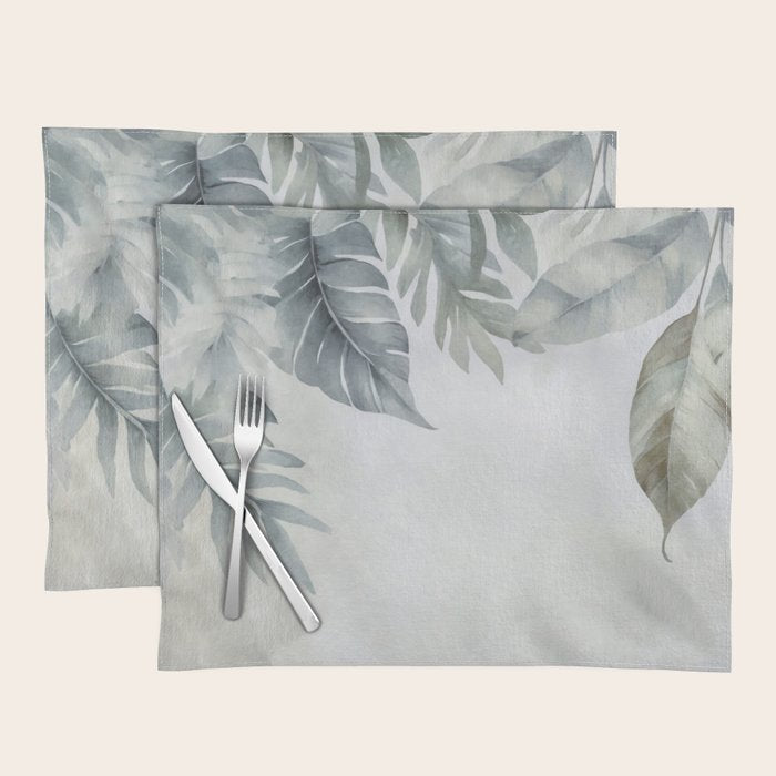 Calm Tropical Foliage Pastel Teal And Grey Placemat Gallery Image 1