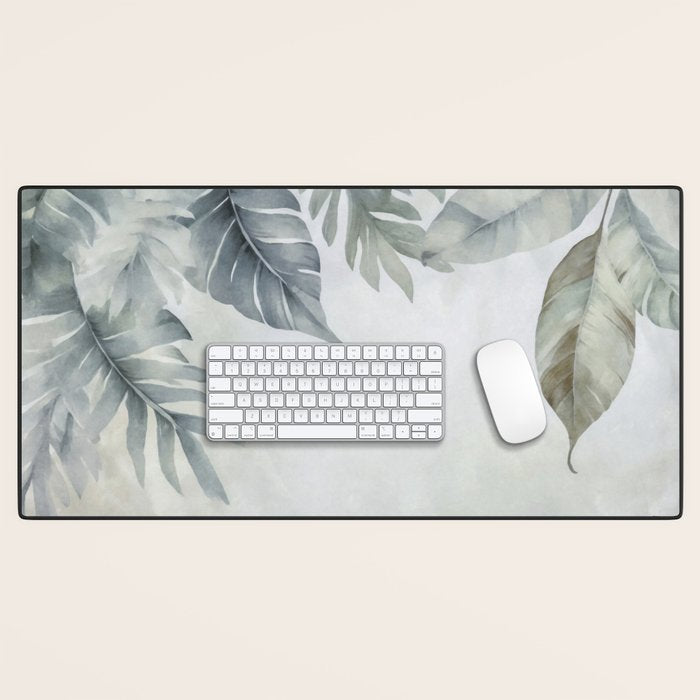 Calm Tropical Foliage Pastel Teal And Grey Desk Mat Gallery Image 1