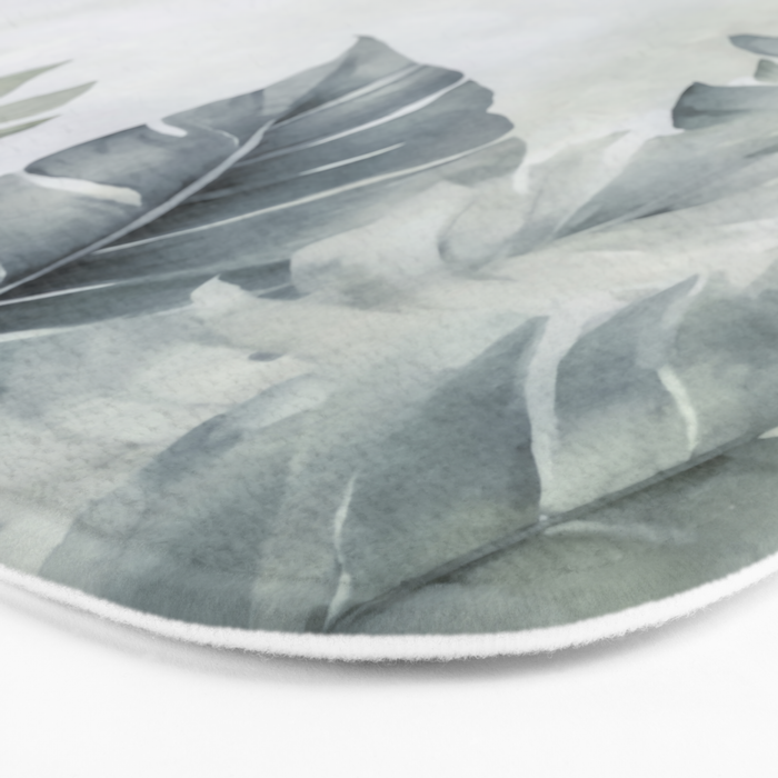 Calm Tropical Foliage Pastel Teal And Grey Bath Mat Gallery Image 3