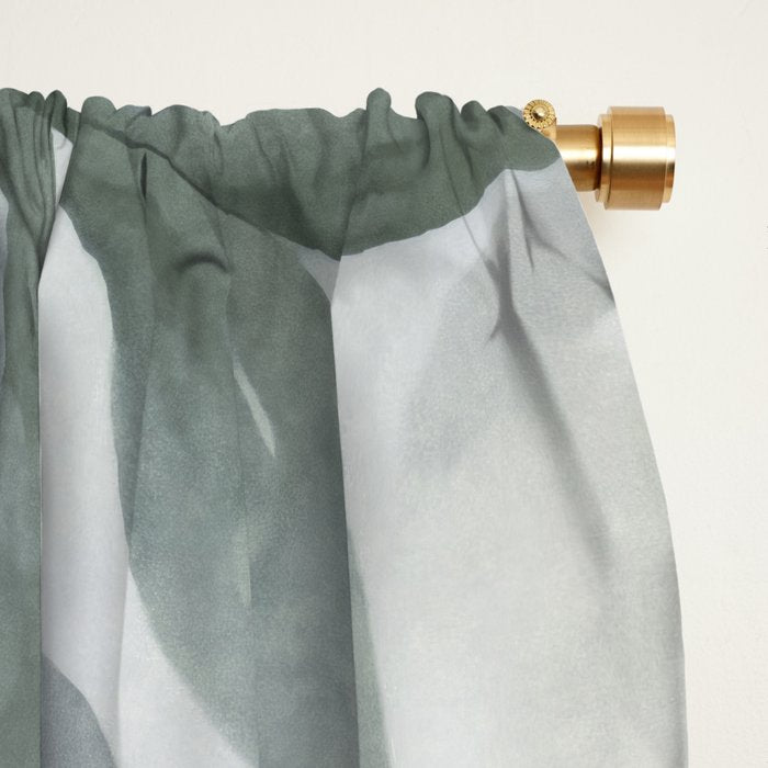 Calm Tropical Foliage Pastel Teal And Grey Window Curtain Gallery Image 2