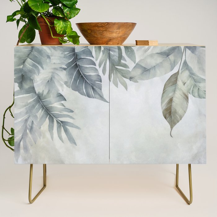 Calm Tropical Foliage Pastel Teal And Grey Credenza Gallery Image 1