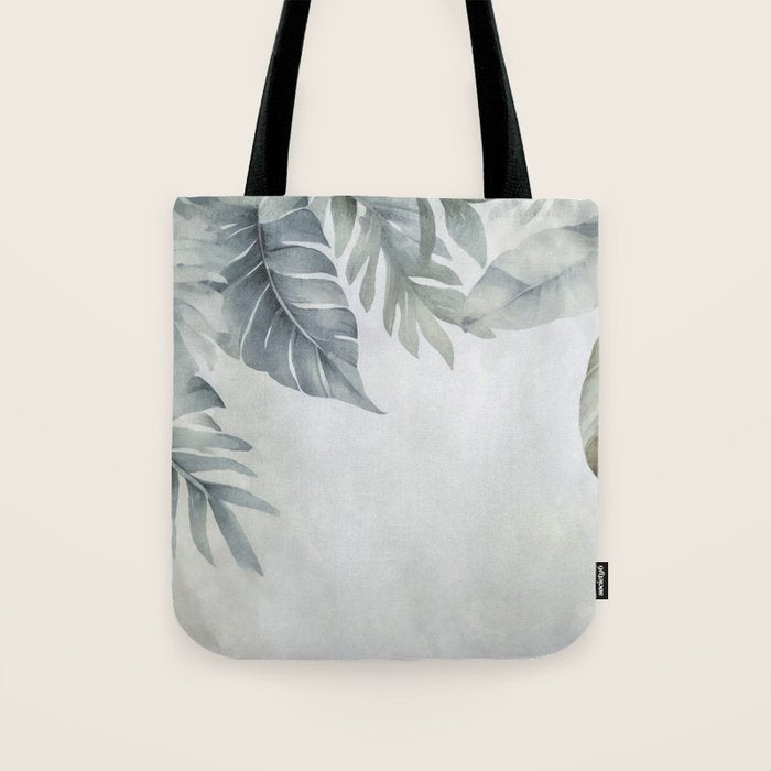 Calm Tropical Foliage Pastel Teal And Grey Tote Bag Gallery Image 1