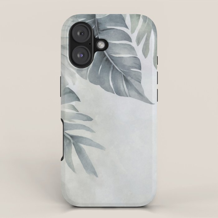 Calm Tropical Foliage Pastel Teal And Grey iPhone Case Gallery Image 1