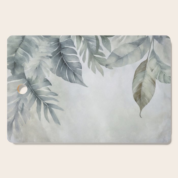 Calm Tropical Foliage Pastel Teal And Grey Cutting Board Gallery Image 1
