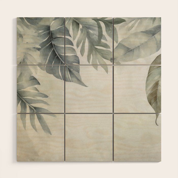 Calm Tropical Foliage Pastel Teal And Grey Wood Wall Art Gallery Image 1