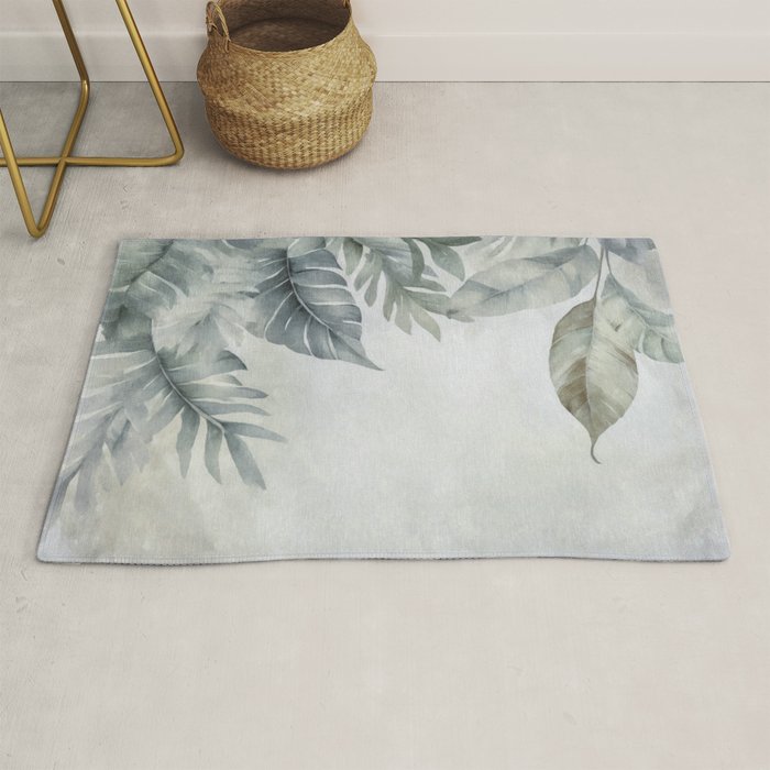 Calm Tropical Foliage Pastel Teal And Grey Rug Gallery Image 1