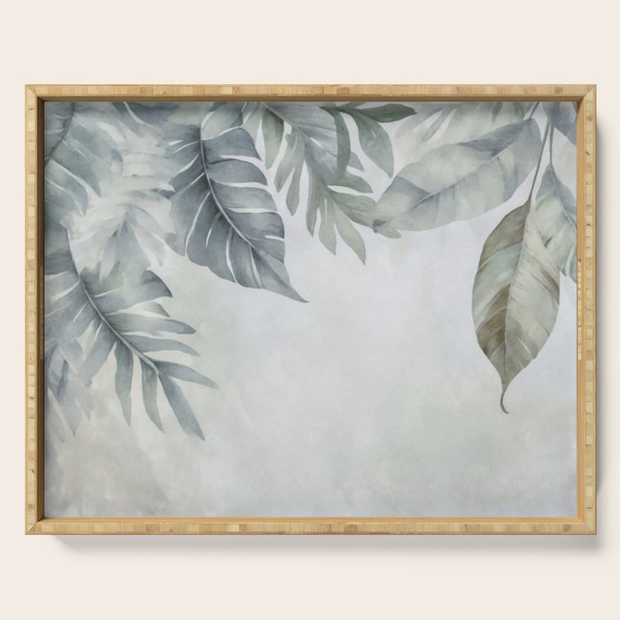 Calm Tropical Foliage Pastel Teal And Grey Serving Tray Gallery Image 1