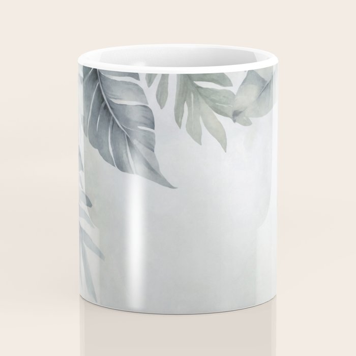 Calm Tropical Foliage Pastel Teal And Grey Coffee Mug Gallery Image 4