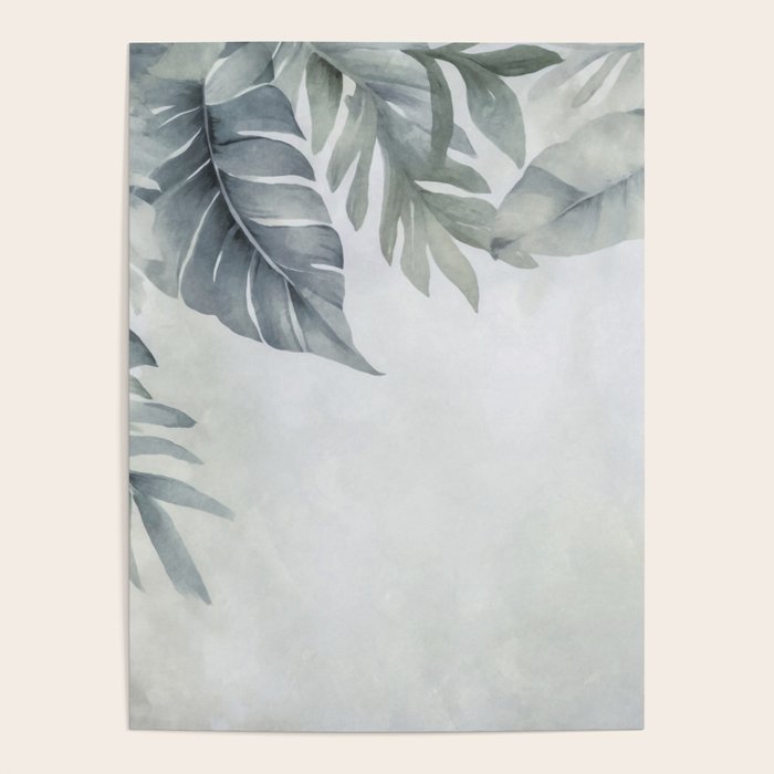 Calm Tropical Foliage Pastel Teal And Grey Poster Gallery Image 4