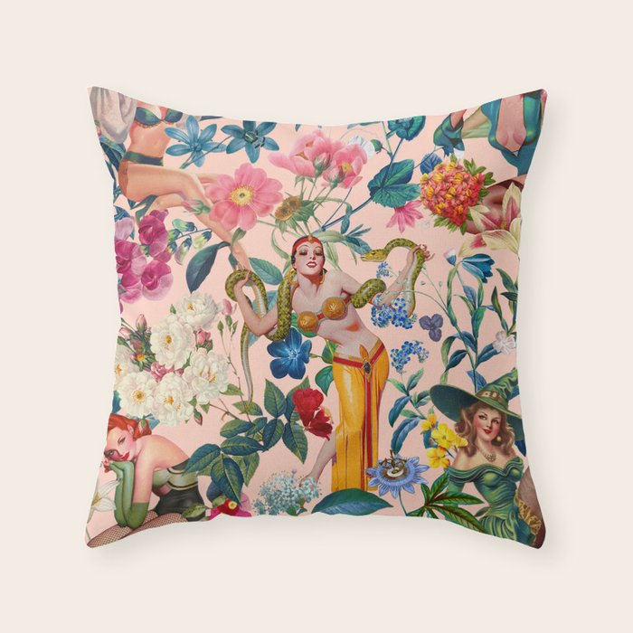 Floral and Pin-Up Girls V - II Throw Pillow Gallery Image 1