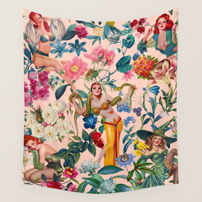 Floral and Pin-Up Girls V - II Wall Tapestry Gallery Image 1