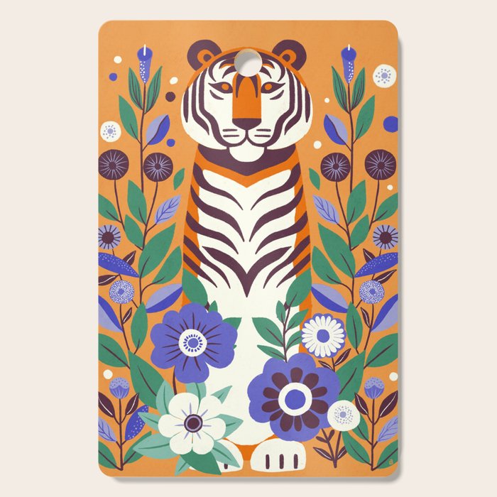 Floral Tiger in a Bold Jungle - Vibrant Botanical Wildlife Art Cutting Board Gallery Image 1
