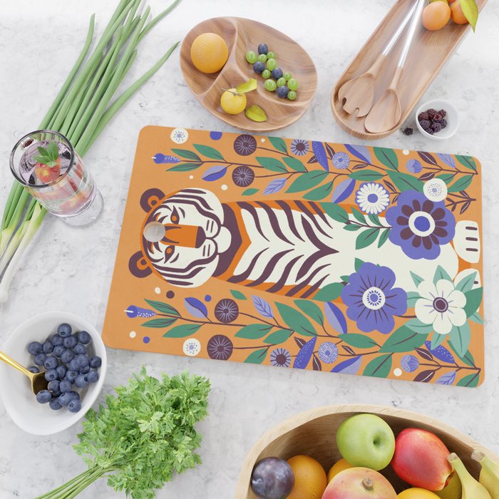 Floral Tiger in a Bold Jungle - Vibrant Botanical Wildlife Art Cutting Board Gallery Image 2