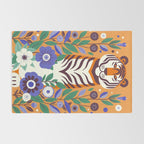 Floral Tiger in a Bold Jungle - Vibrant Botanical Wildlife Art Rug Gallery Image 2