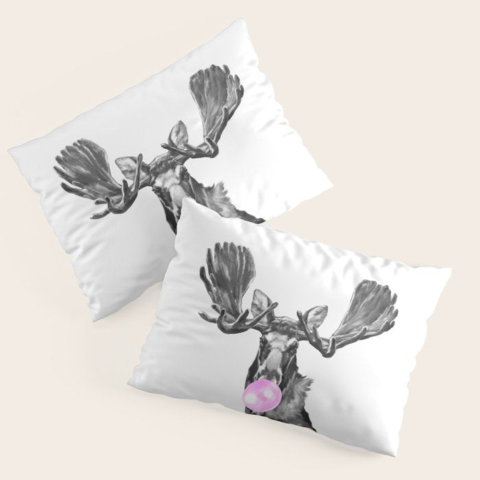 Bubble Gum Moose in Black and White Pillow Sham Gallery Image 1