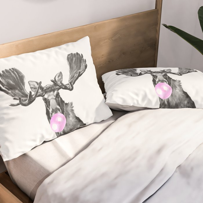 Bubble Gum Moose in Black and White Pillow Sham Gallery Image 2