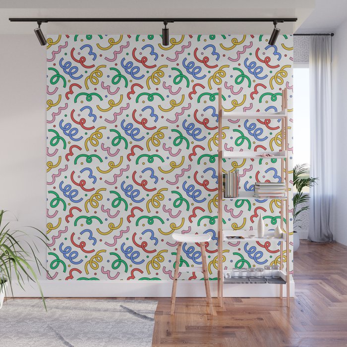 Colorful abstract fun line doodle pattern Wall Mural Gallery Image 1
